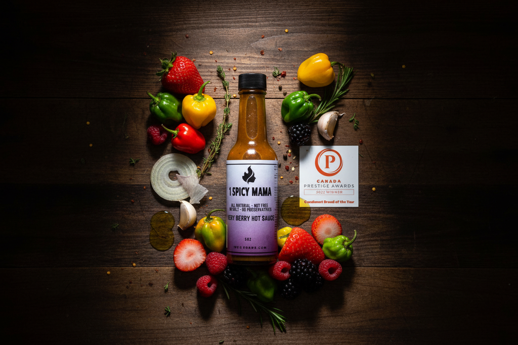 1 Spicy Mama Very Berry Award Ingredient Flat Lay