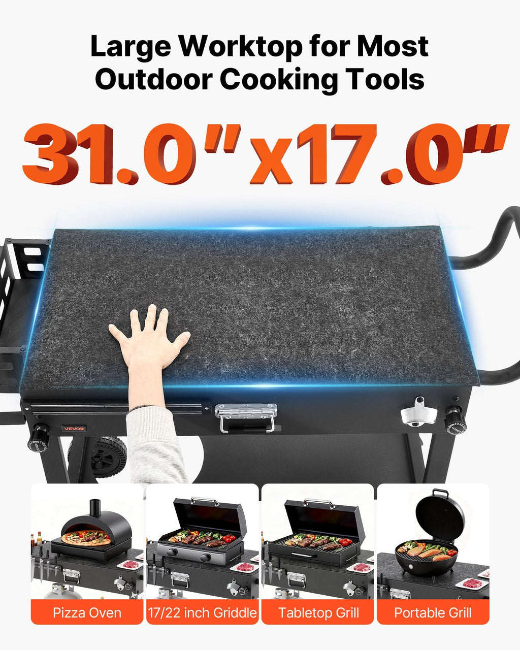 Outdoor Grill Cart, 31.0 X 17.0 Inch Tabletop Size Grilling Table,