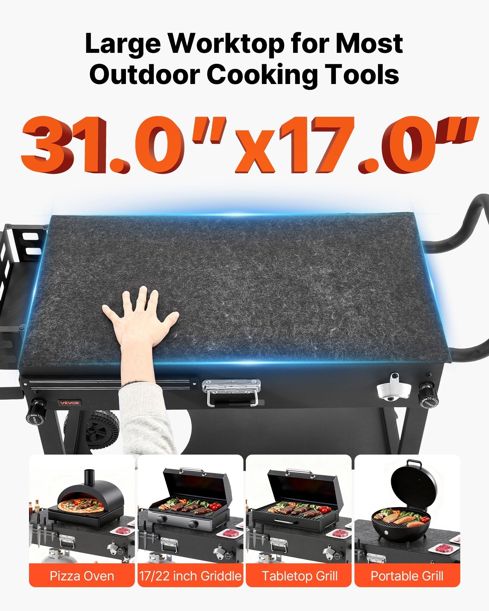 Outdoor Grill Cart, 31.0 X 17.0 Inch Tabletop Size Grilling Table,