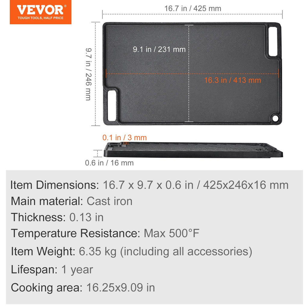 Reversible Grill Griddle, Pre-Seasoned Cast Iron/stainless steel