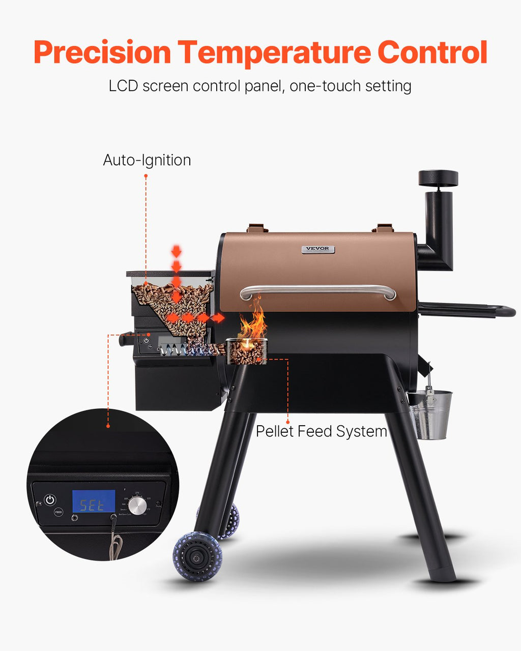 Wood Pellet Grill Smoker Outdoor Electric BBQ Grills 575 Sq.in Cook