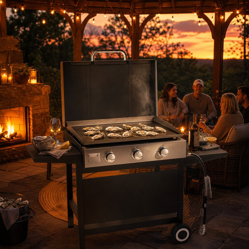 3-Burner Flat Top Grill- 33,000 BTU's - Propane Griddle With Wheels