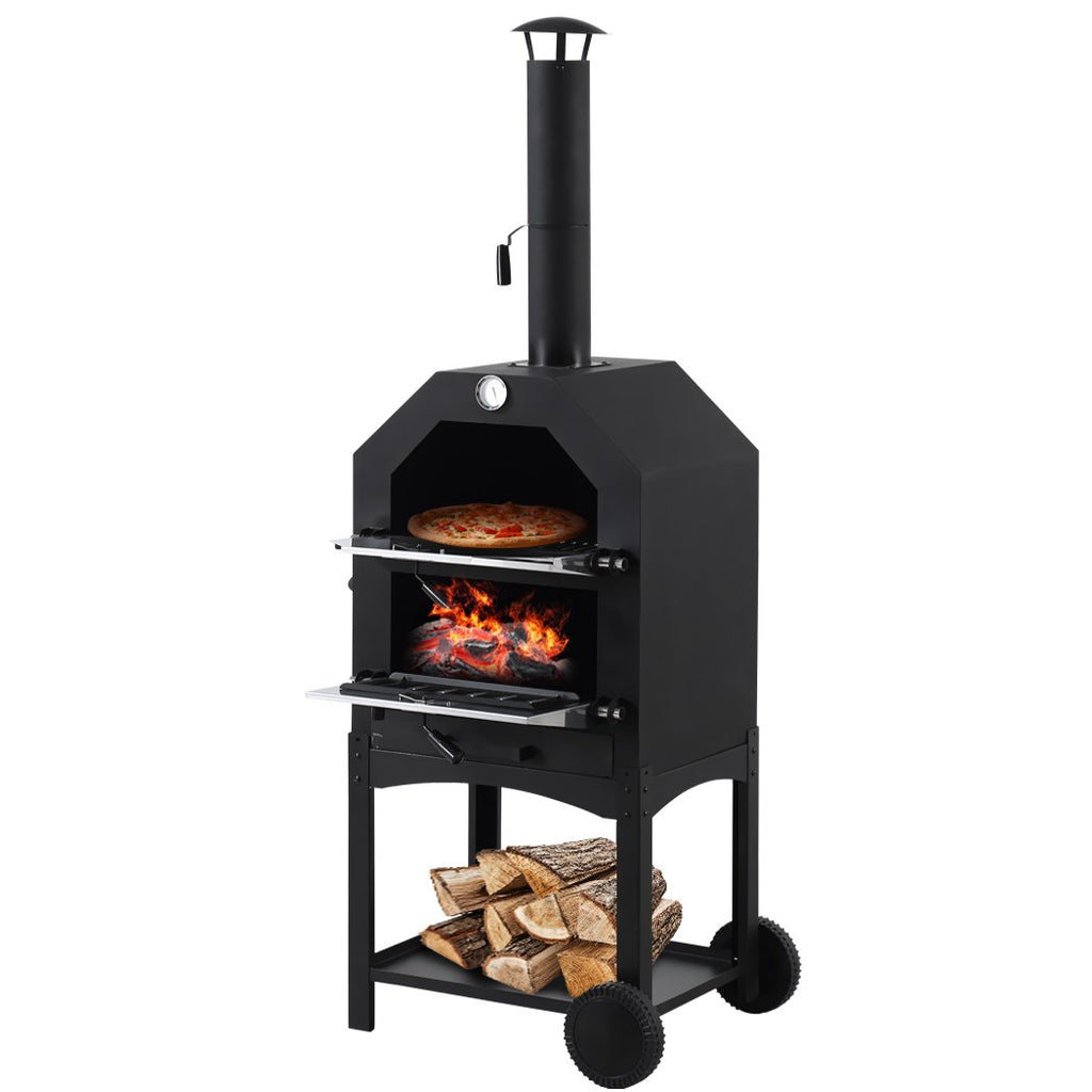 3-in-1 Charcoal BBQ Grill Steel Pizza Oven Smoker Outdoor Portable