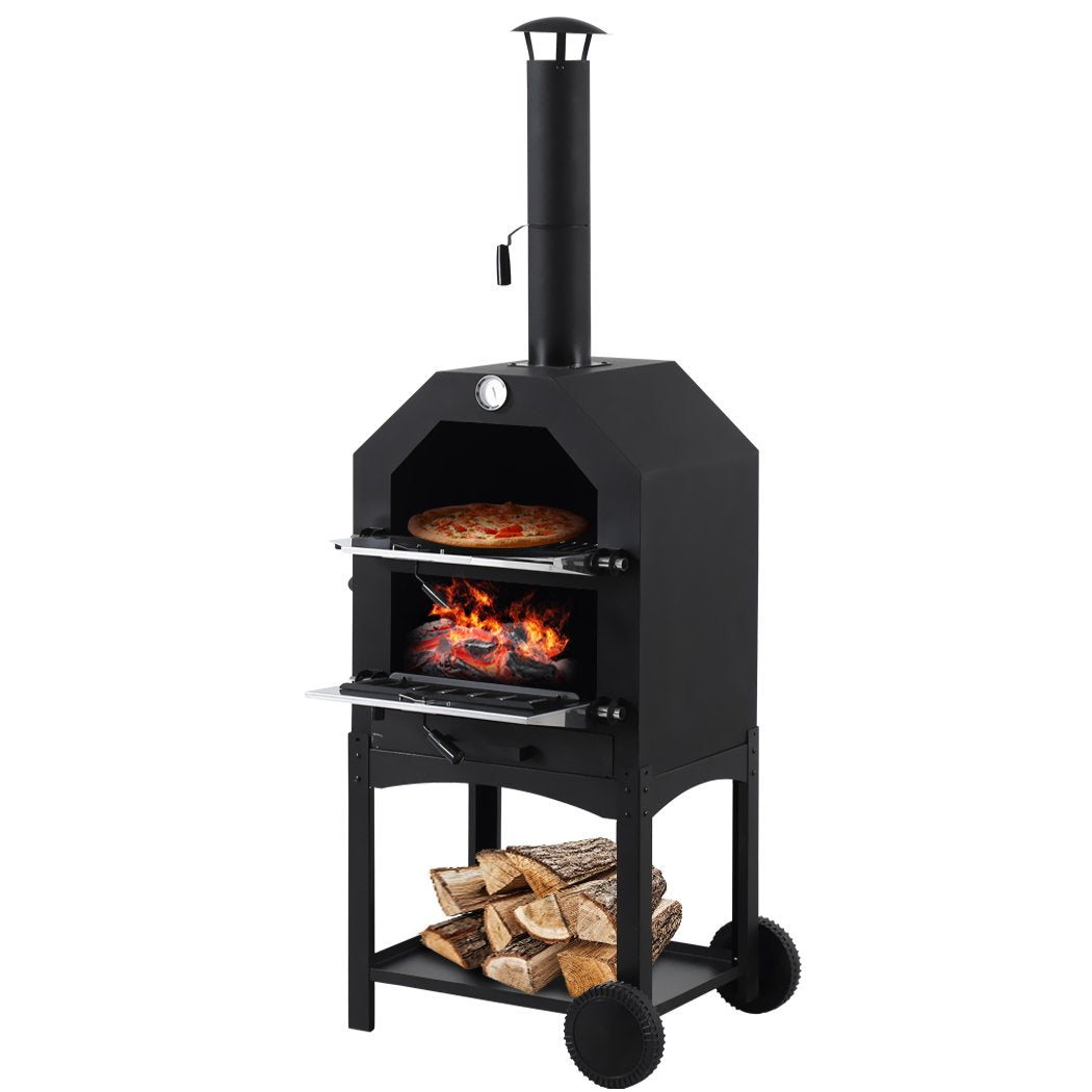 3-in-1 Charcoal BBQ Grill Steel Pizza Oven Smoker Outdoor Portable