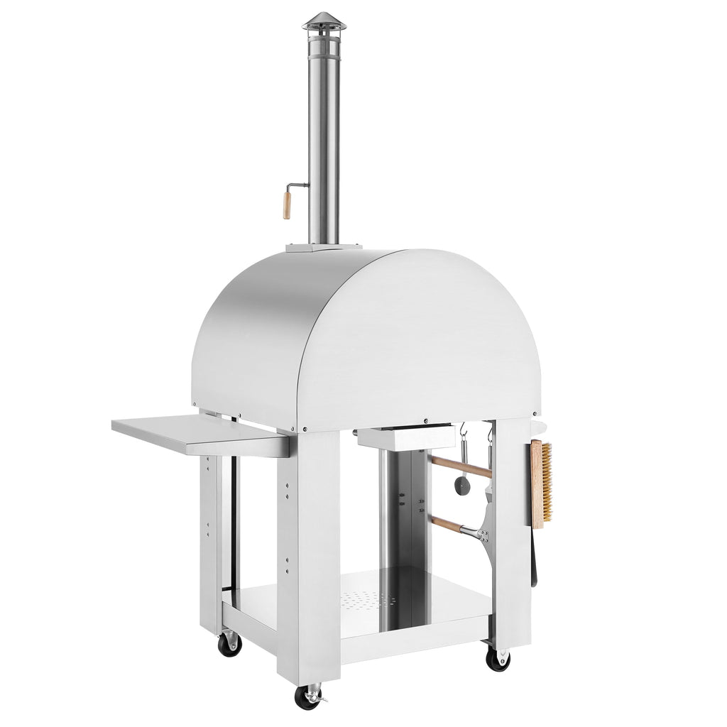 Outdoor Wood Fired Pizza Oven With Side Table- 430 Stainless Steel