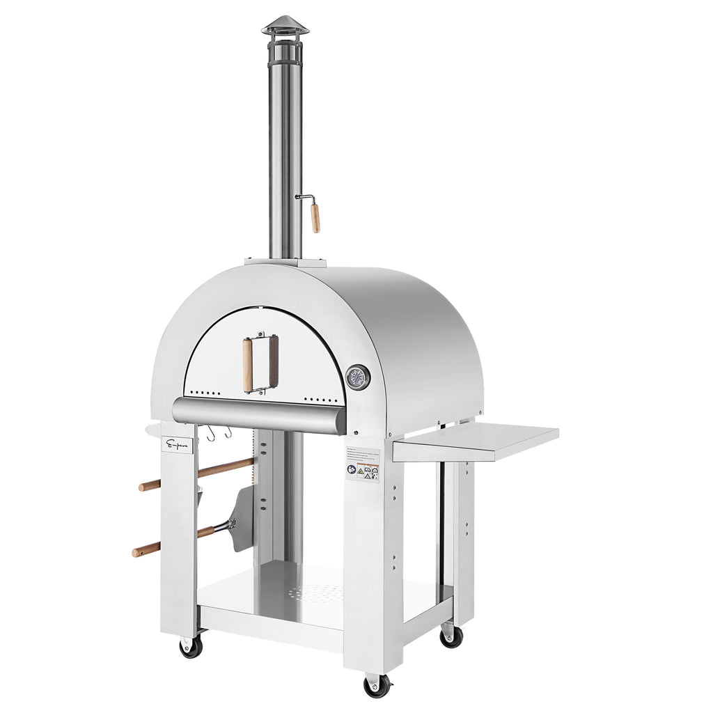 Outdoor Wood Fired Pizza Oven With Side Table- 430 Stainless Steel