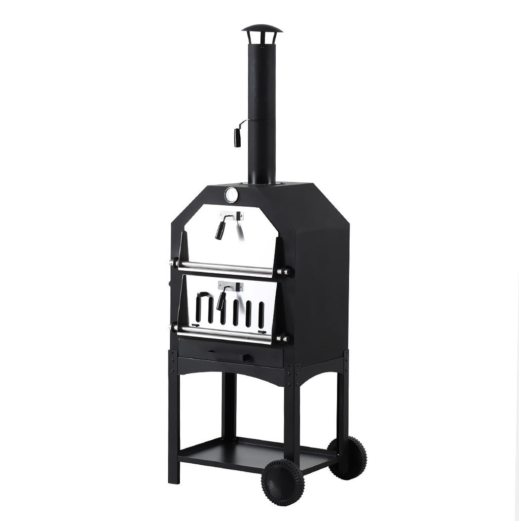 3-in-1 Charcoal BBQ Grill Steel Pizza Oven Smoker Outdoor Portable