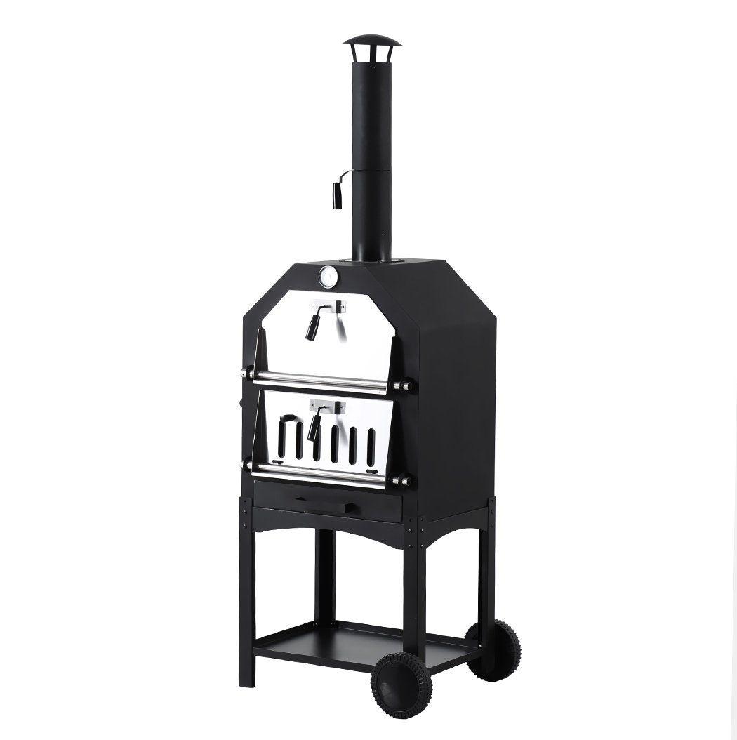 3-in-1 Charcoal BBQ Grill Steel Pizza Oven Smoker Outdoor Portable
