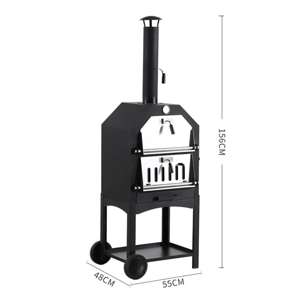 3-in-1 Charcoal BBQ Grill Steel Pizza Oven Smoker Outdoor Portable