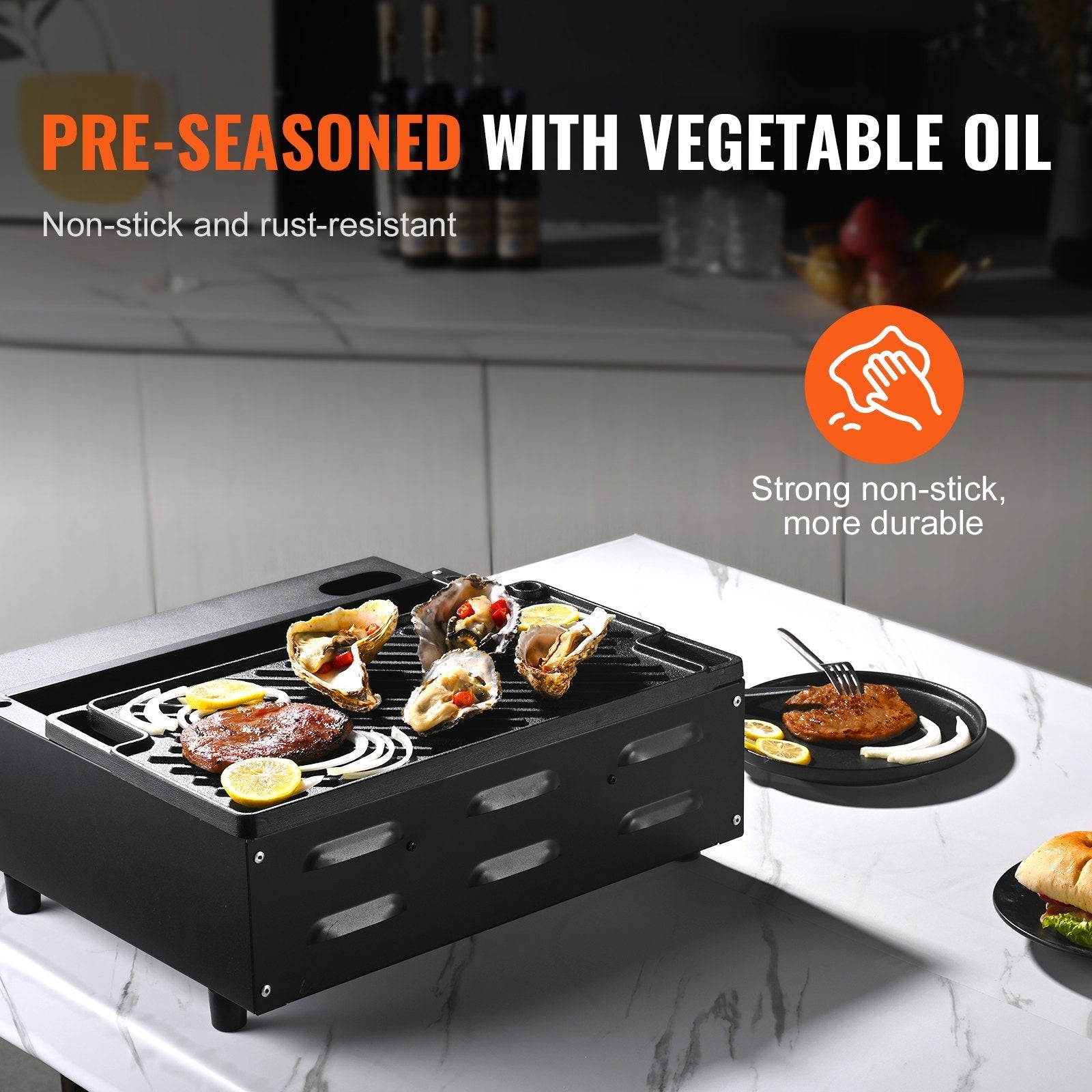 Reversible Grill Griddle, Pre-Seasoned Cast Iron/stainless steel