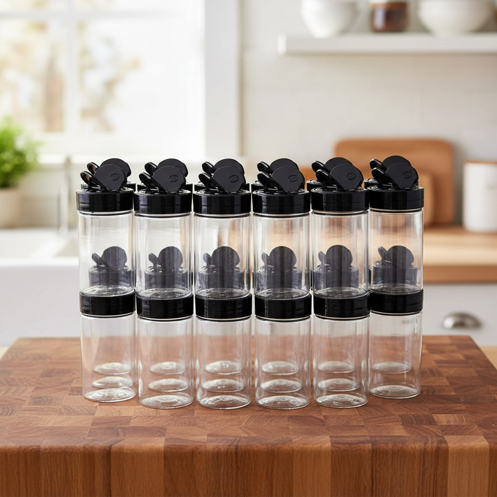 6, 9, 12, or 15 Clear Plastic Spice Jars with Shaker Lids for rubs/spice/seasoning
