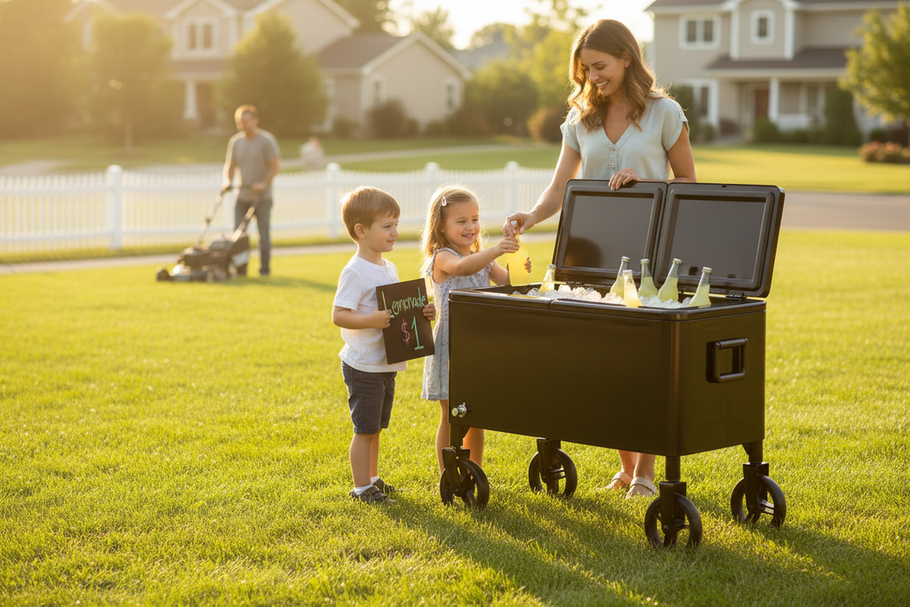 80 QT Rolling Ice Chest Lemonade Stand Lifestyle