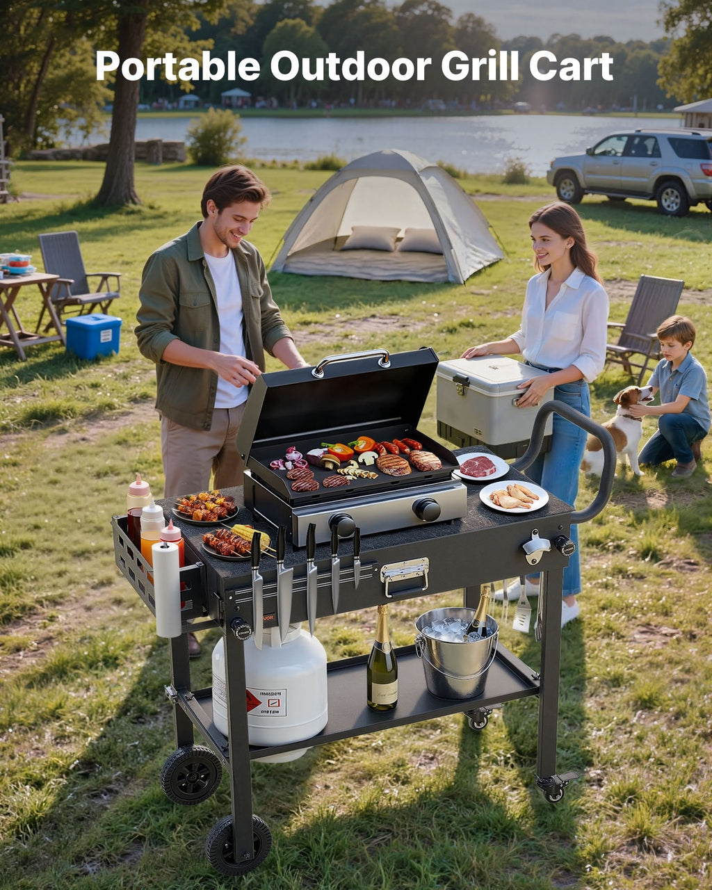 Outdoor Grill Cart, 31.0 X 17.0 Inch Tabletop Size Grilling Table,