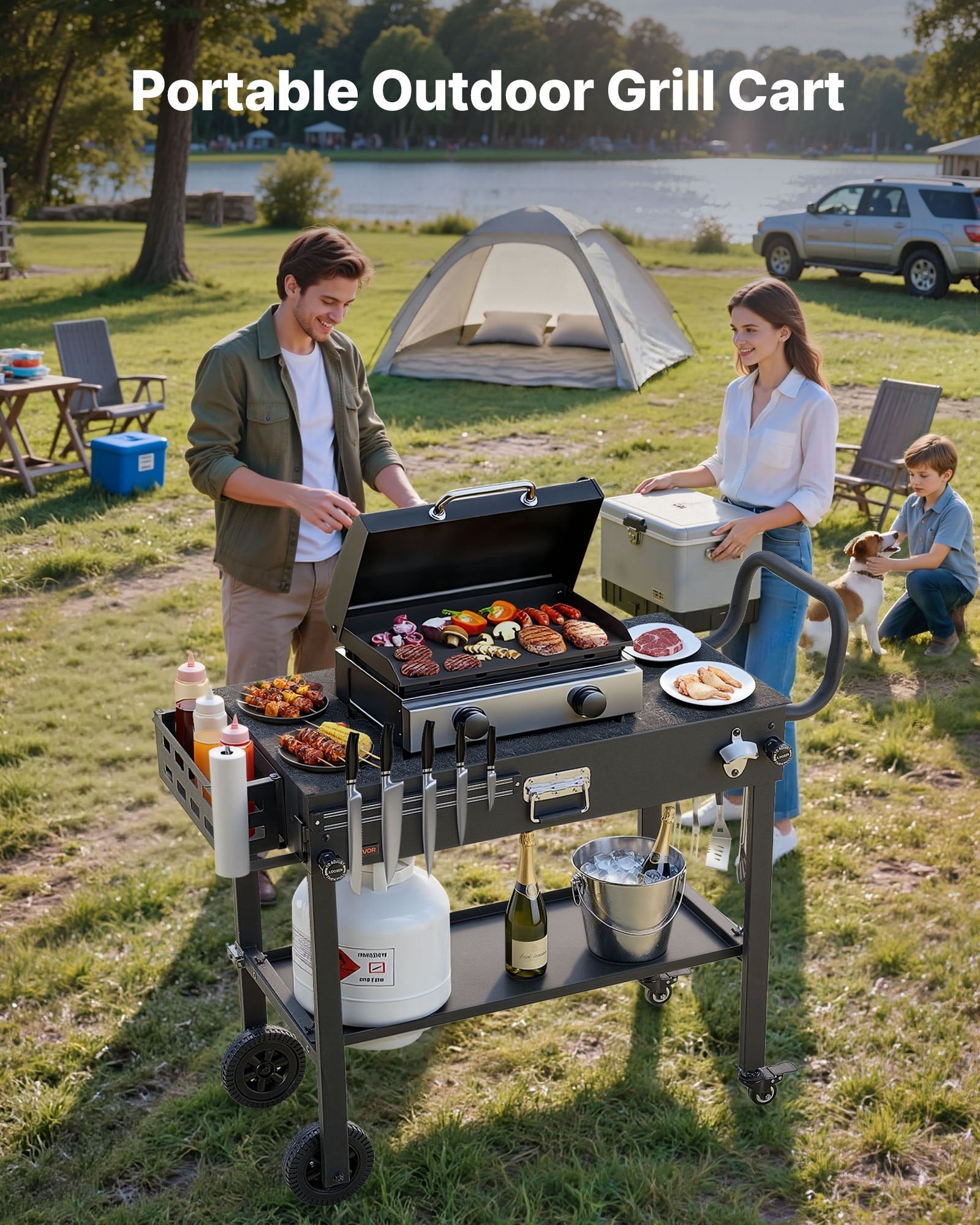Outdoor Grill Cart, 31.0 X 17.0 Inch Tabletop Size Grilling Table,