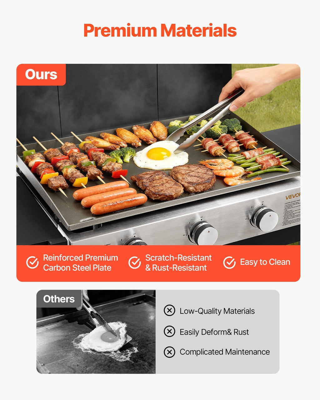 3-Burner Flat Top Grill- 33,000 BTU's - Propane Griddle With Wheels
