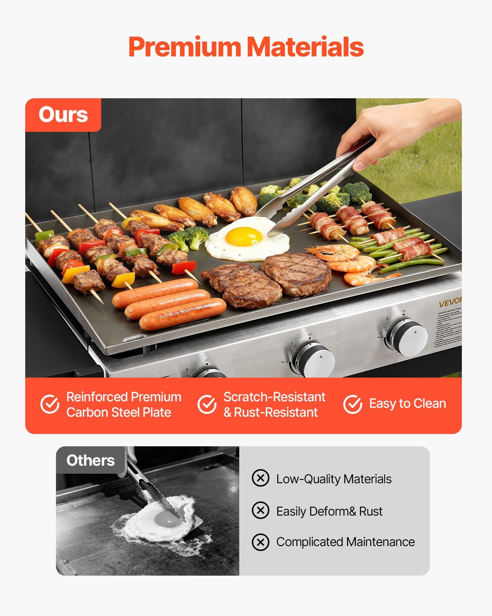 3-Burner Flat Top Grill- 33,000 BTU's - Propane Griddle With Wheels