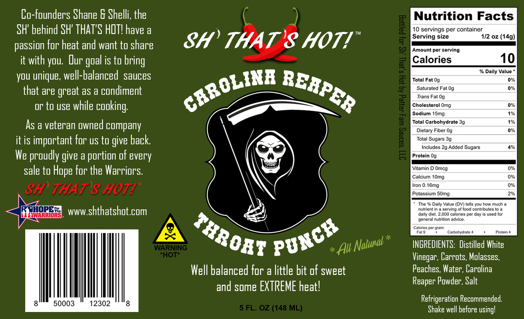 "Sh that's hot!" grilling/BBQ hot sauce - "Carolina Reaper Throat Punch" 5oz Jar- Hot