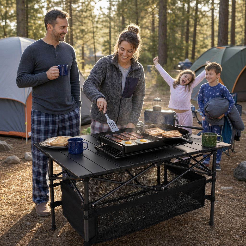 Folding Camping Table Portable Lightweight Aluminum Roll-up Picnic BBQ Desk with Carrying Bag Heavy Duty Outdoor Beach Backyard Party Patio