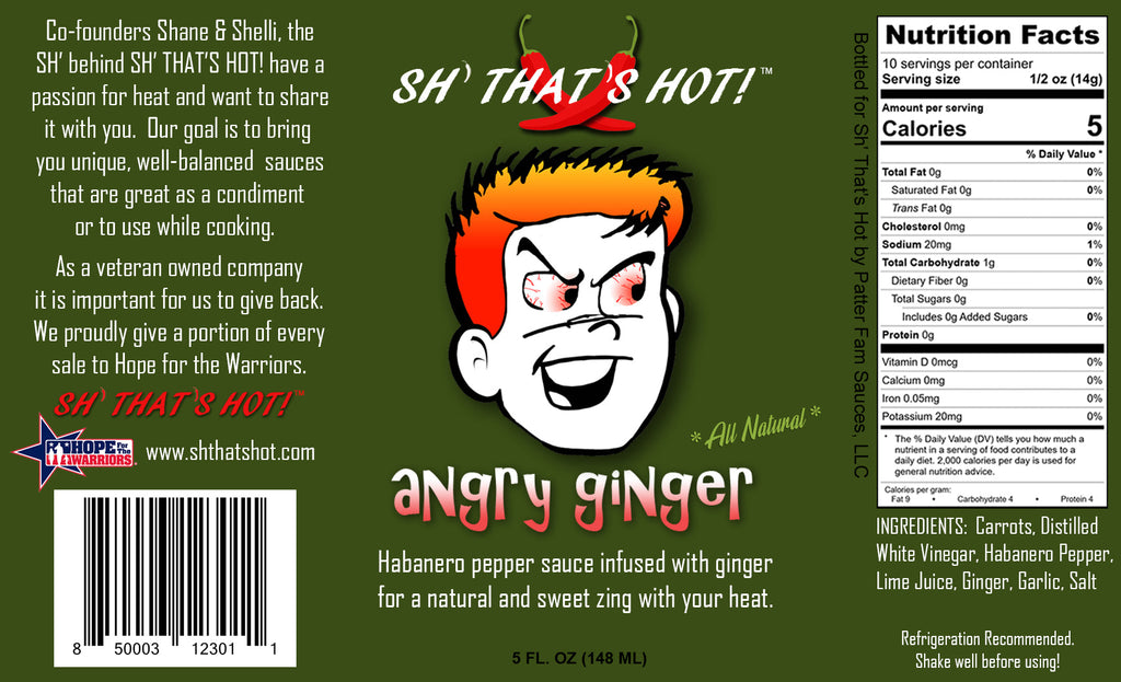 "Sh' that's Hot!" Angry Ginger Hot Sauce 5oz Jar