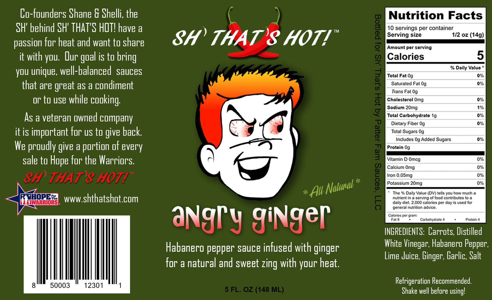 "Sh' that's Hot!" Angry Ginger Hot Sauce 5oz Jar