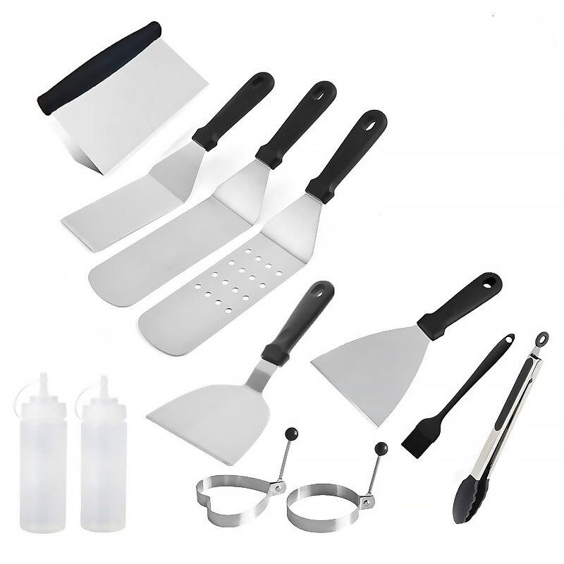 10 Piece Stainless Steel/Wood Barbecue Tool set for grilling/BBQ