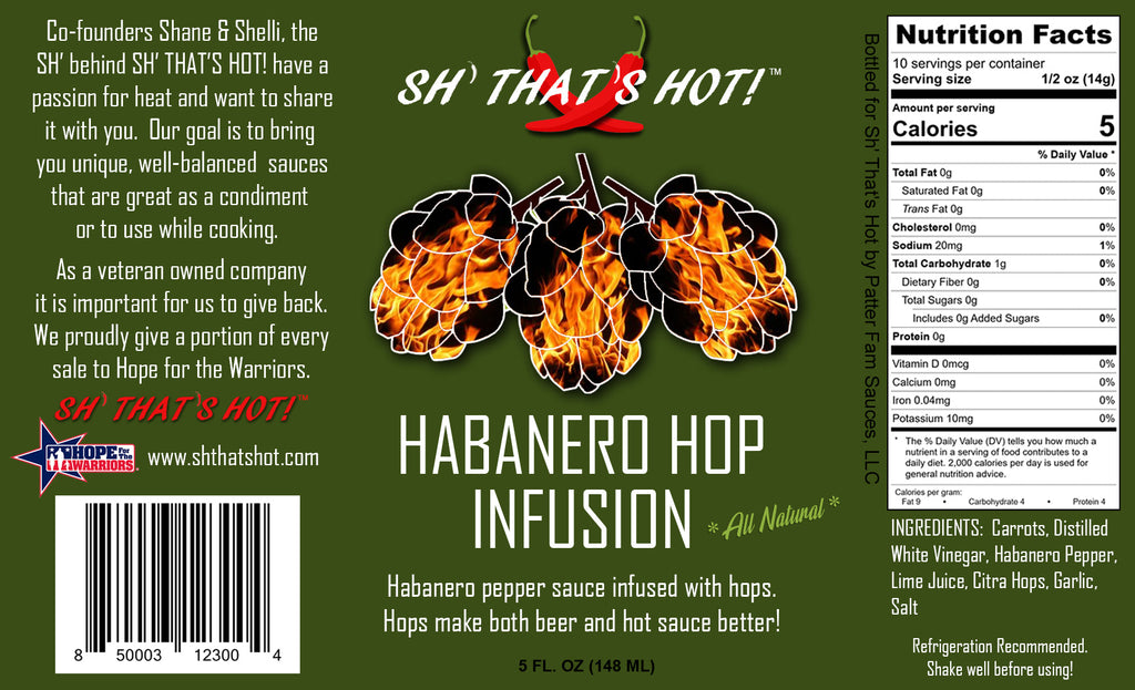 "Sh that's hot!" grilling/BBQ Hot sauce - "Habanero Hop Infusion" 5oz jar- hot