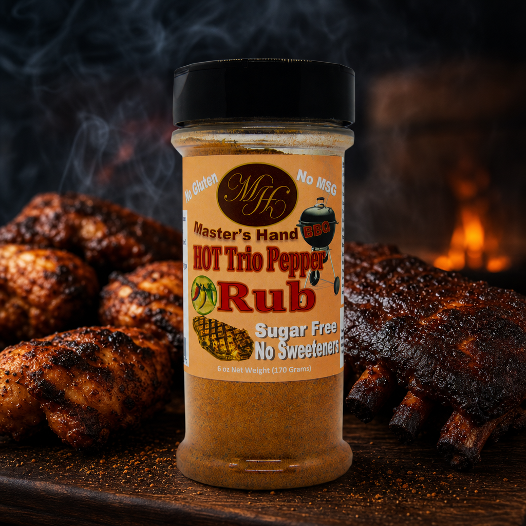 "Master's Hand" Grilling/BBQ Rub- Trio Pepper 8oz Jar - Hot