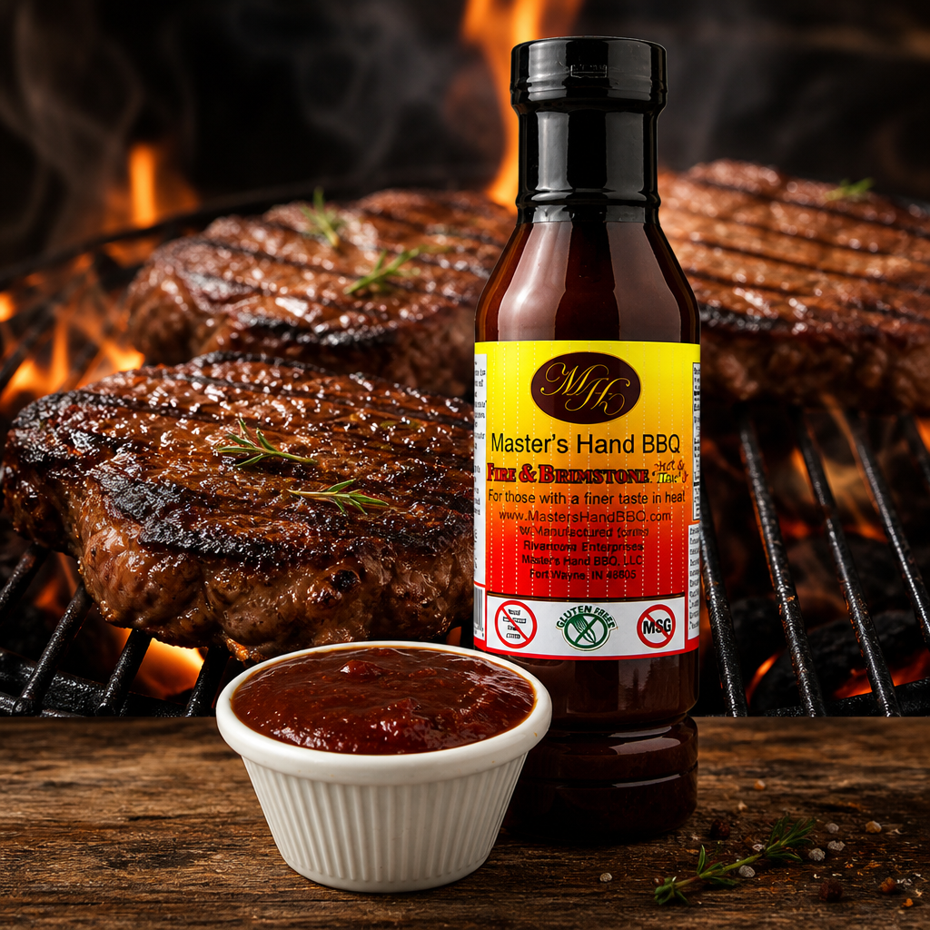 "Master's Hand" Grilling/BBQ- Fire and Brimstone BBQ Sauce Jar 16oz