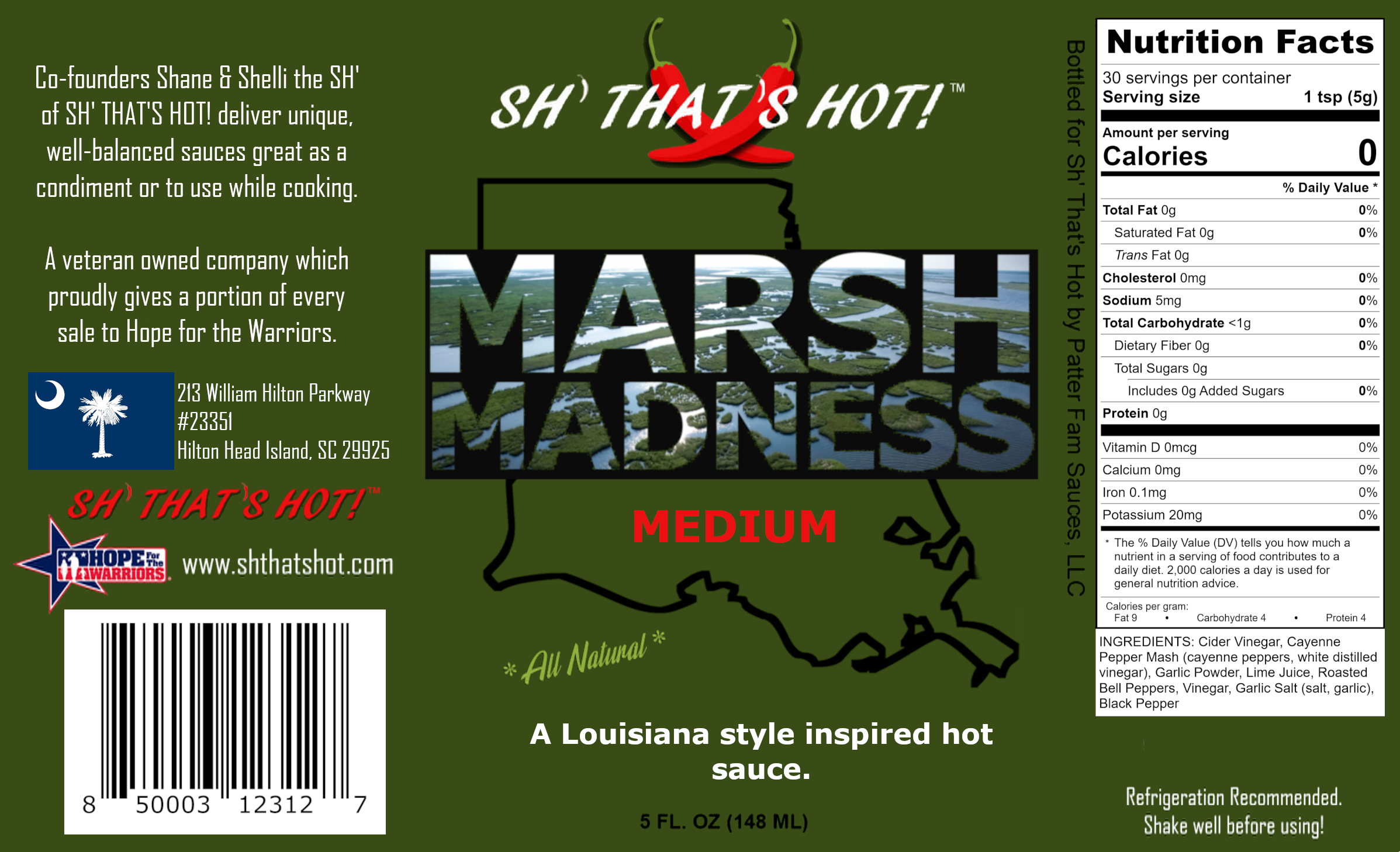 "Sh' That's Hot!" - Marsh Madness (Medium) Hot Sauce 5oz Jar