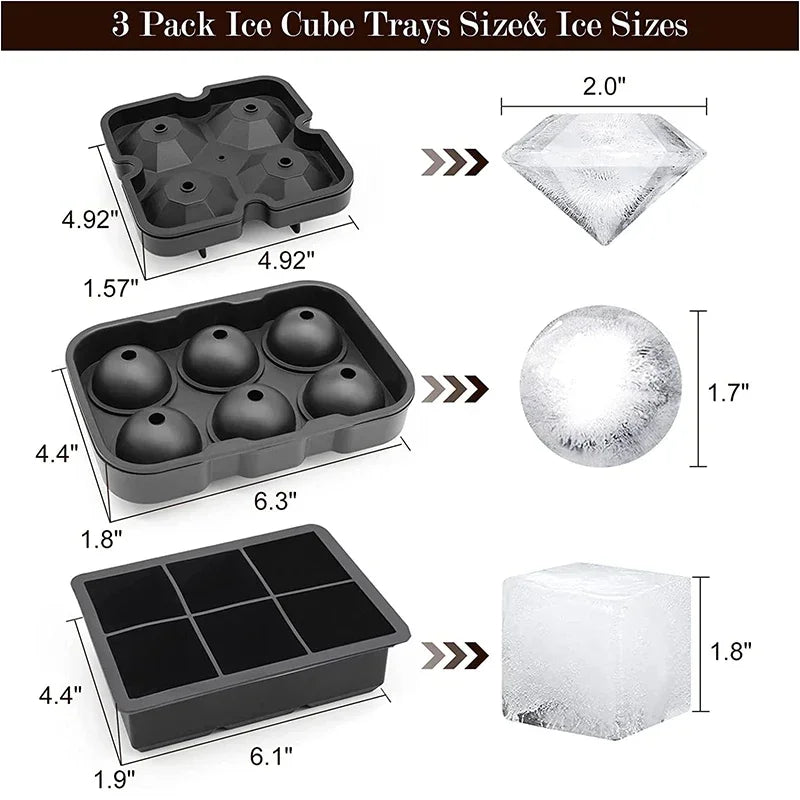 Large Ice Cube Trays Silicone Ice Cube Molds for Freezer with Lid- 3 options of shapes