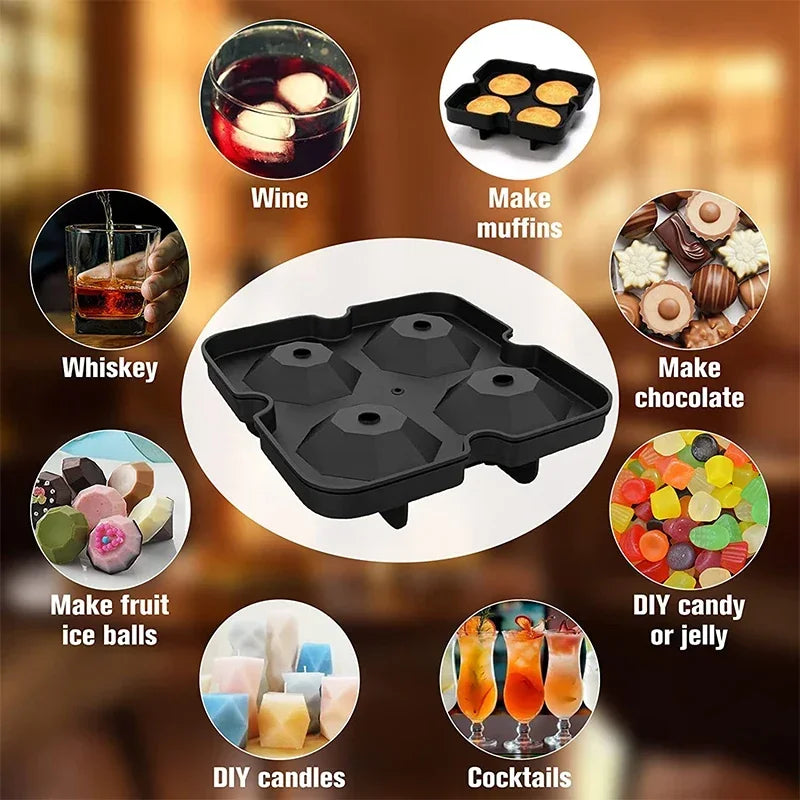 Large Ice Cube Trays Silicone Ice Cube Molds for Freezer with Lid- 3 options of shapes