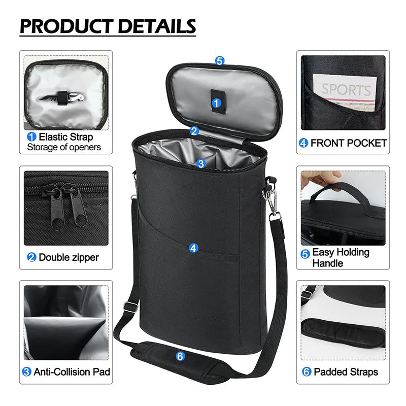 Double Bottle Wine Carrier Tote - Insulated - Leakproof- Wine Travel Bag