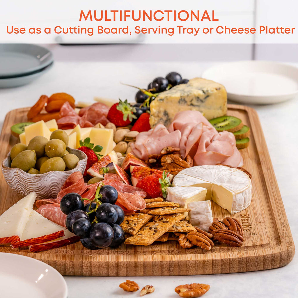 Large Wooden Cutting Board with Juice Groove - Serving Tray 18x12"