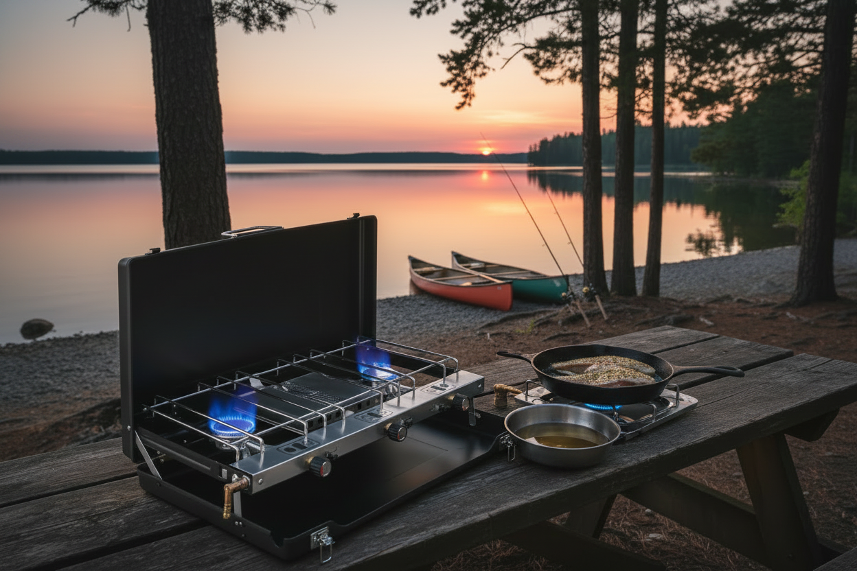Camping Stove with Fish and Oil Pan