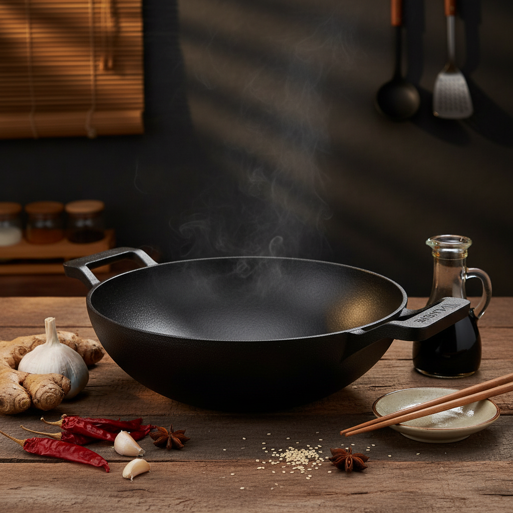 Cast Iron Kadai Wok - Dual Handles- Heavy-Duty