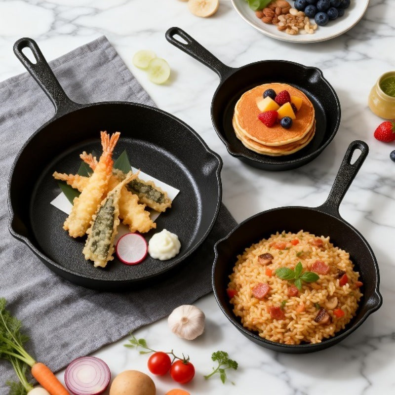 3pcs Cast Iron Skillet Set - 5.5"/6.25"/8" Skillets