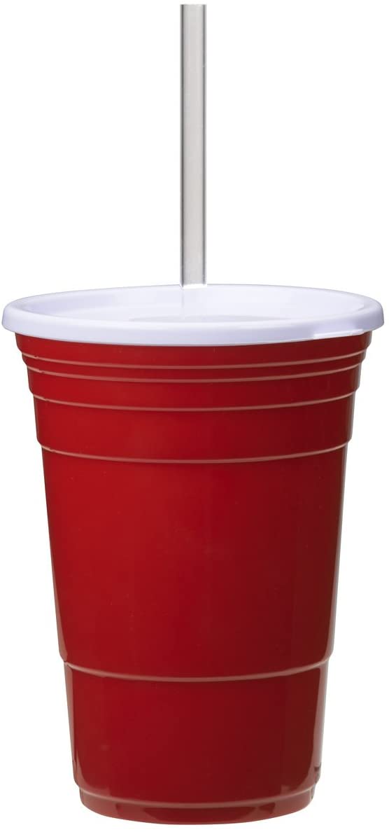 Red "party" Cup with Lid and Straw, 24 oz.