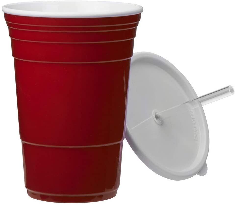 Red "party" Cup with Lid and Straw, 24 oz.