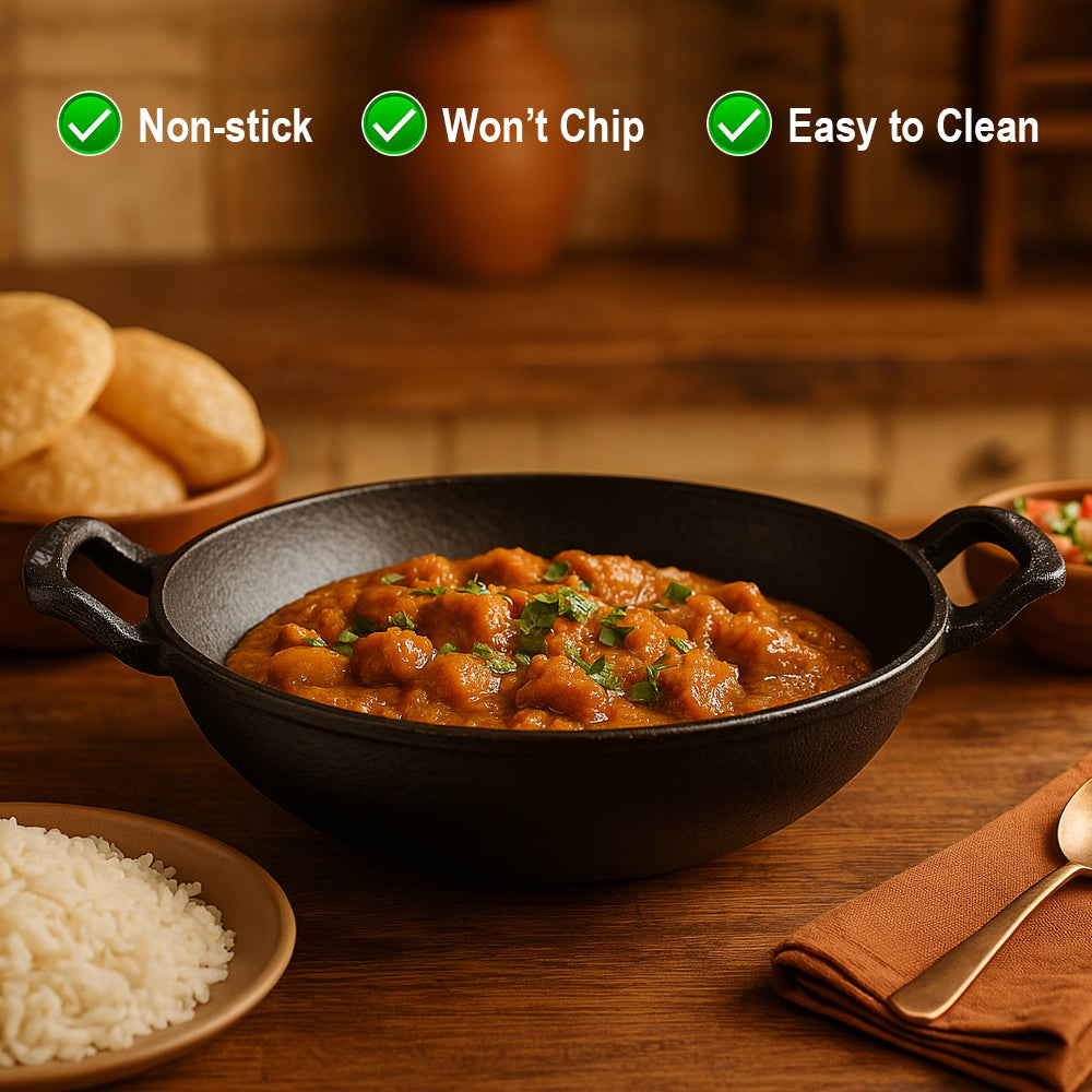 Cast Iron Kadai Wok - Dual Handles- Heavy-Duty