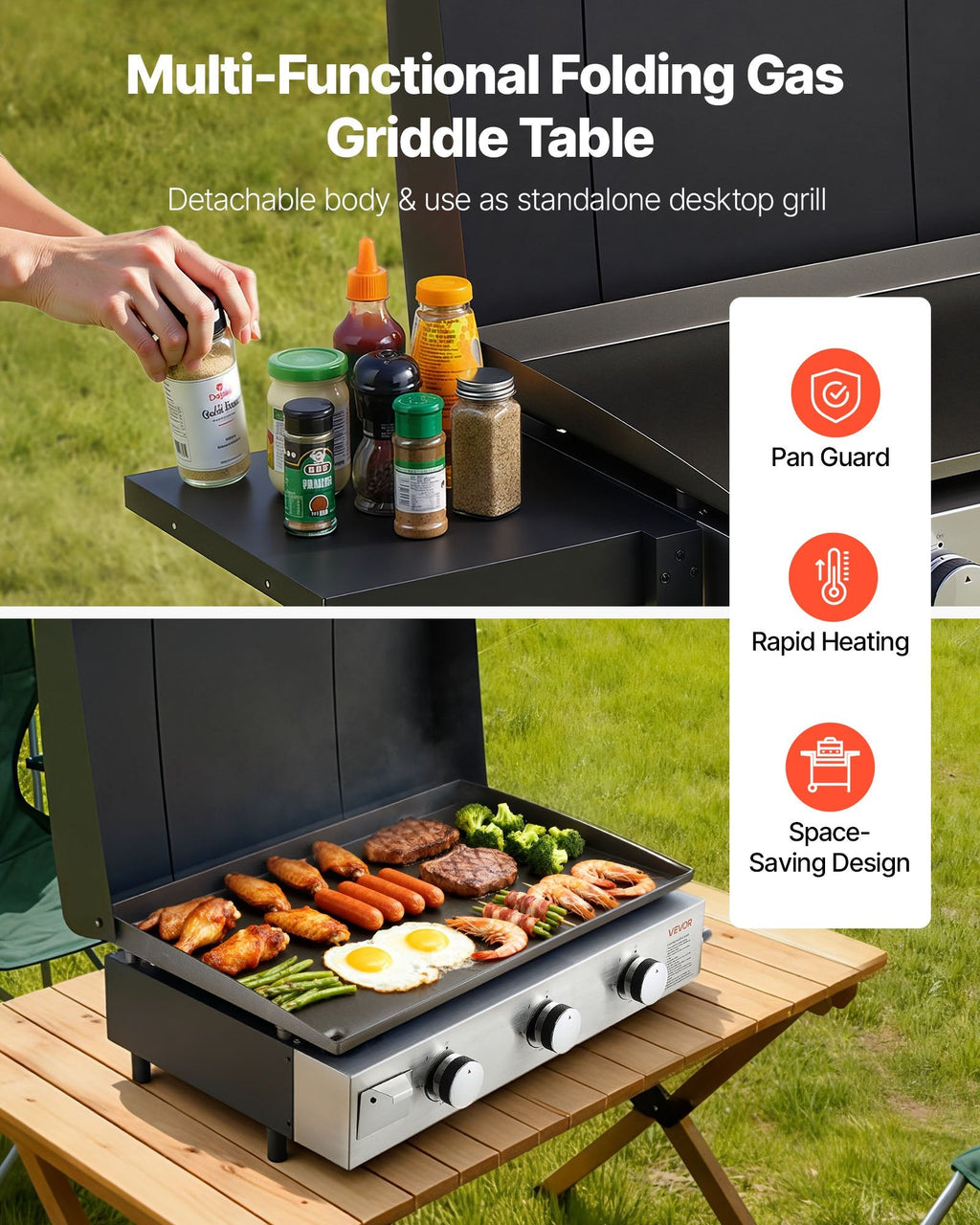 3-Burner Flat Top Grill- 33,000 BTU's - Propane Griddle With Wheels