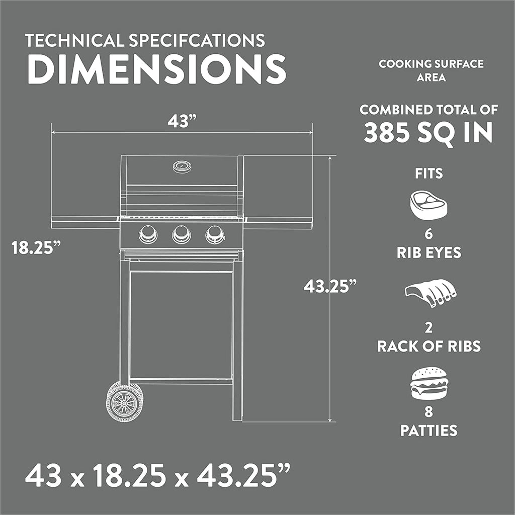 3 Burner Stainless Steel Propane Gas Grill With Cabinet