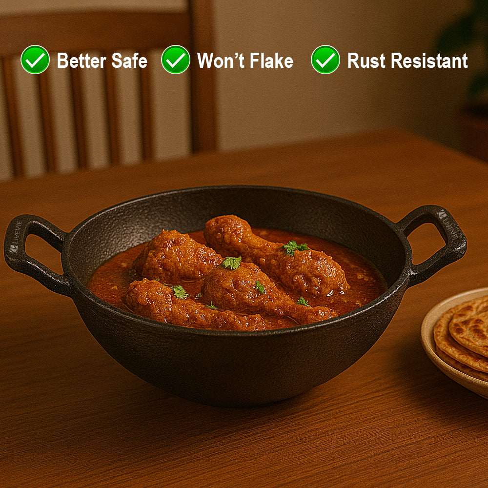 Cast Iron Kadai Wok - Dual Handles- Heavy-Duty