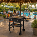 Gas Griddle, 2-Burner Flat Top Grill, 28 inch Grill Plate Foldable Propane Griddle with Wheels, 30000 BTU Outdoor Flat Top Grills for Pan-Frying, Grilling, Stir-Frying, & BBQ, Pulse Ignition