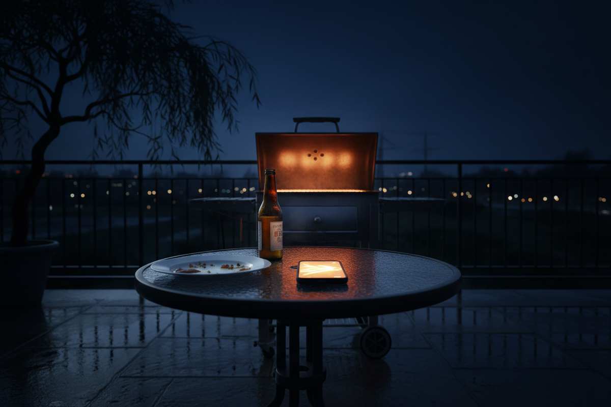Lifestyle contact scene with phone and table in foreground