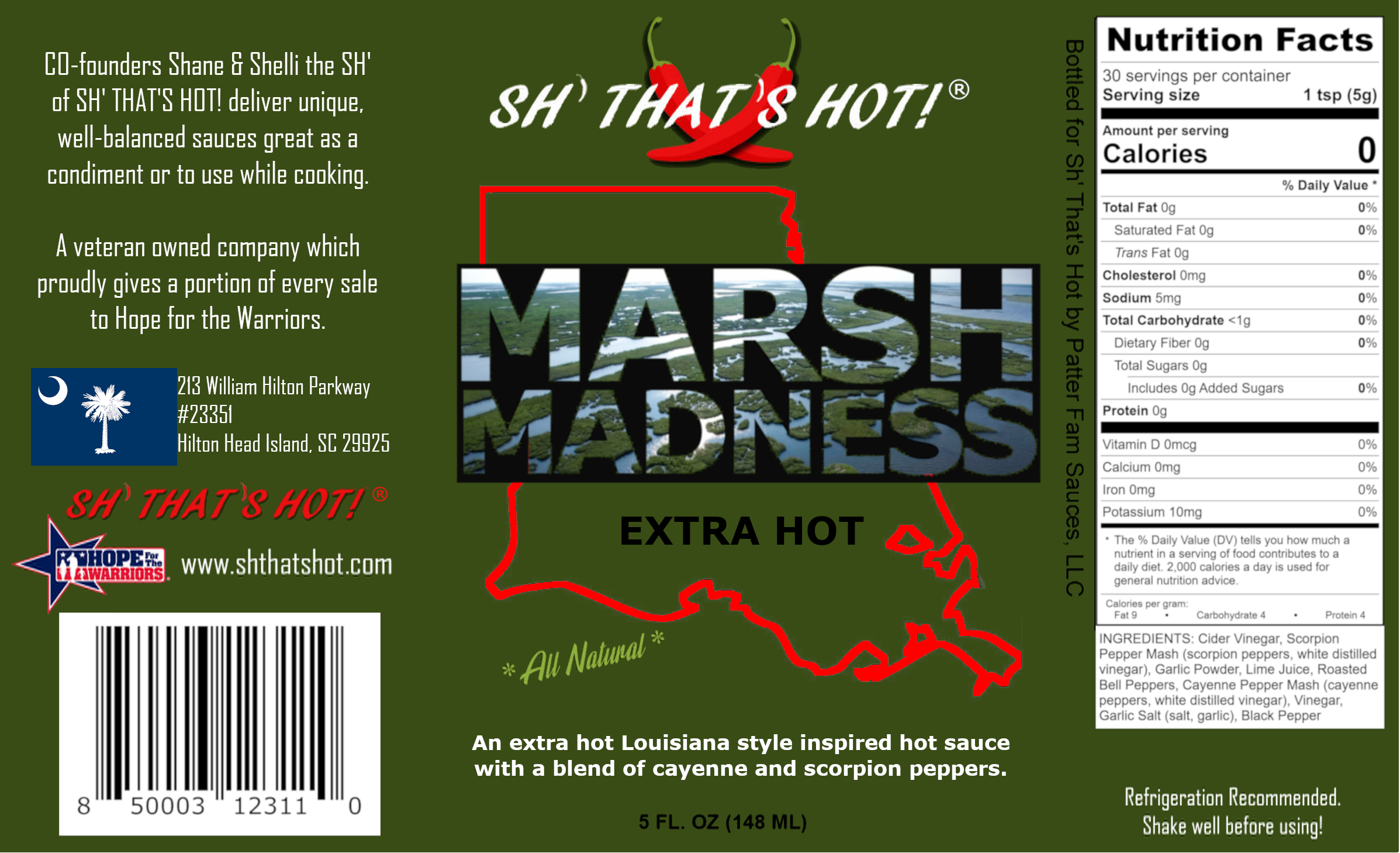 "Sh' That's Hot!"- Marsh Madness (Extra Hot) hot sauce 5oz Jar