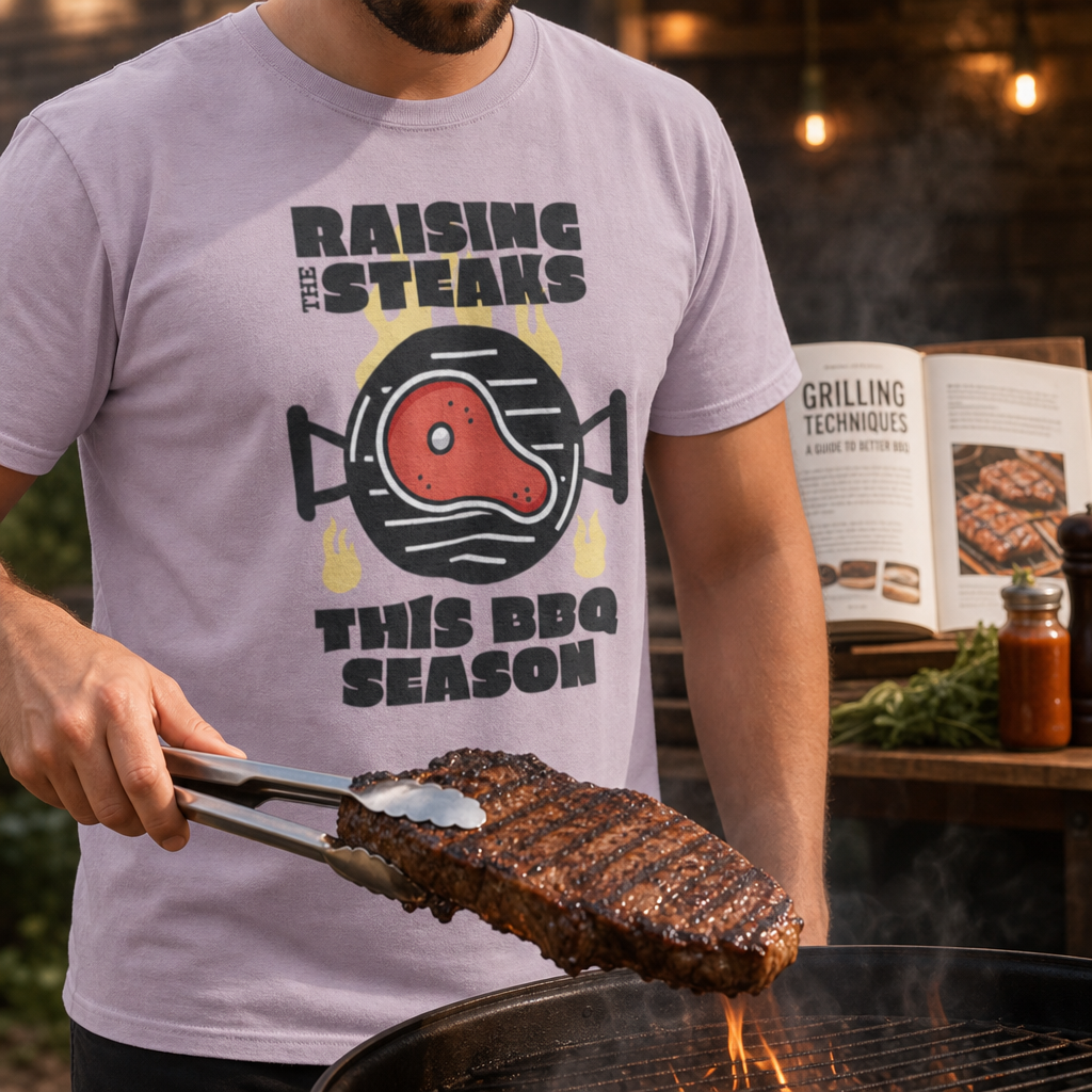 "Raising the steaks this BBQ season" BBQ/Grilling 100% cotton t-shirt