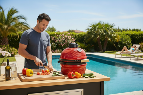 Red Ceramic Grill Pool Scene No Diving Board