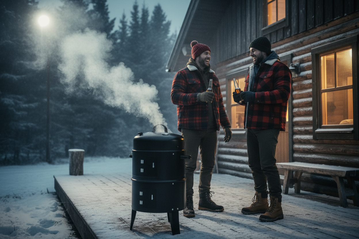 Smoker Hunting Lodge Winter Scene
