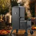 Charcoal Offset Smoker, Heavy-Duty Steel BBQ Offset Smoker with Side Firebox, Movable Outdoor Barbecue Smokers with 6 Adjustable Grates, Thermometer & Air Vents for Backyard Patio Party Cooking