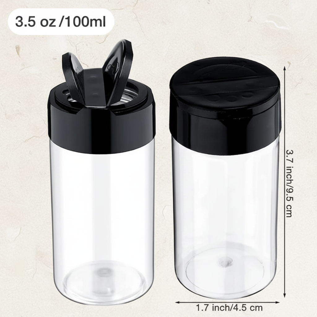 6, 9, 12, or 15 Clear Plastic Spice Jars with Shaker Lids for rubs/spice/seasoning
